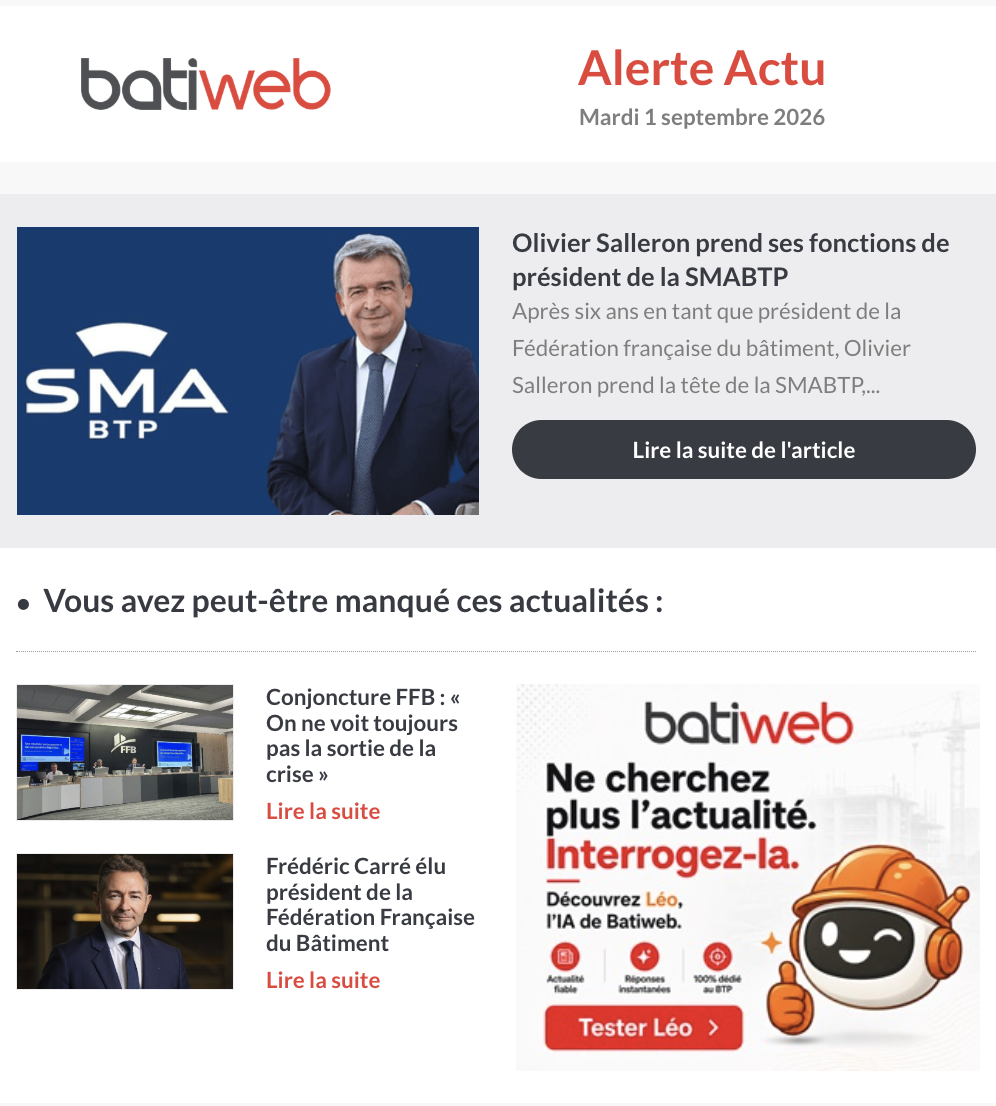 Exemple de Display Carré sponsorisé dans l'Alerte Actu Batiweb