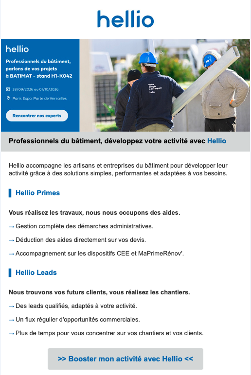 Exemple de campagne d'emailing sur mesure diffusée par Batiweb