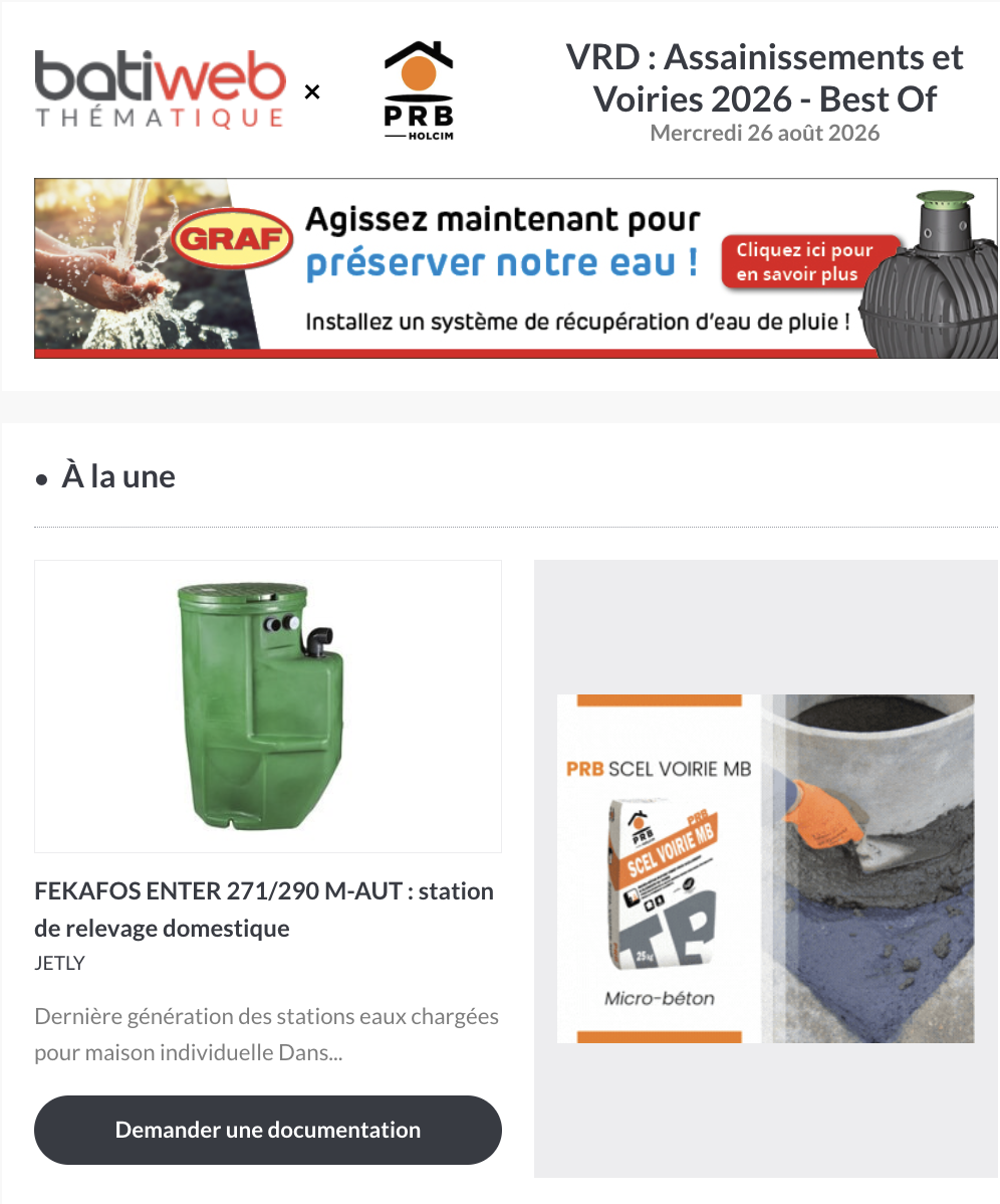 Newsletter thématique Batiweb – VRD : Assainissements et Voiries