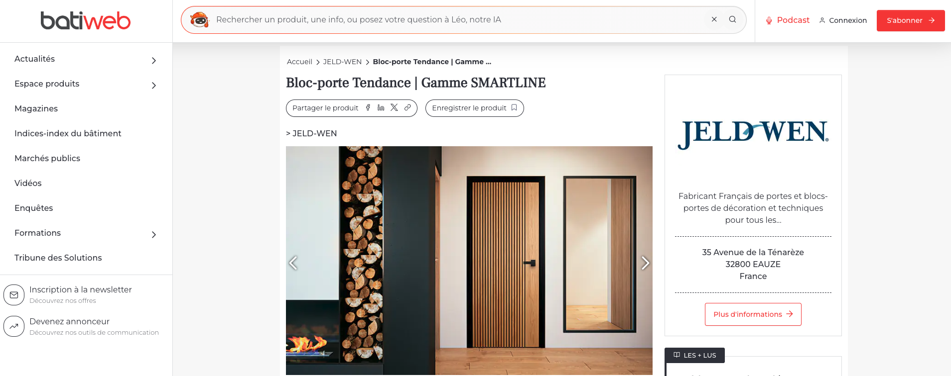 Exemple de fiche produit référencée sur Batiweb – Bloc-porte JELD-WEN
